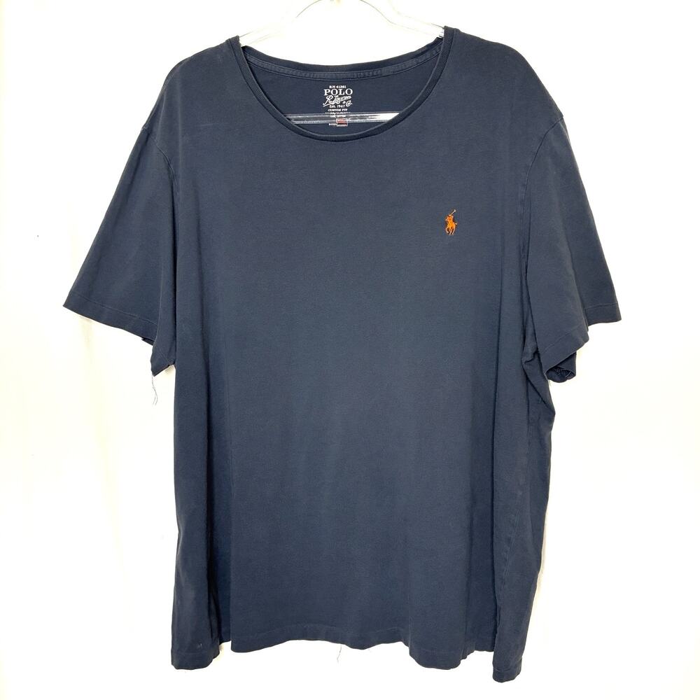 Polo Ralph Lauren Navy Blue Short Sleeve Tee 100% Cotton Distressed Mens XXL